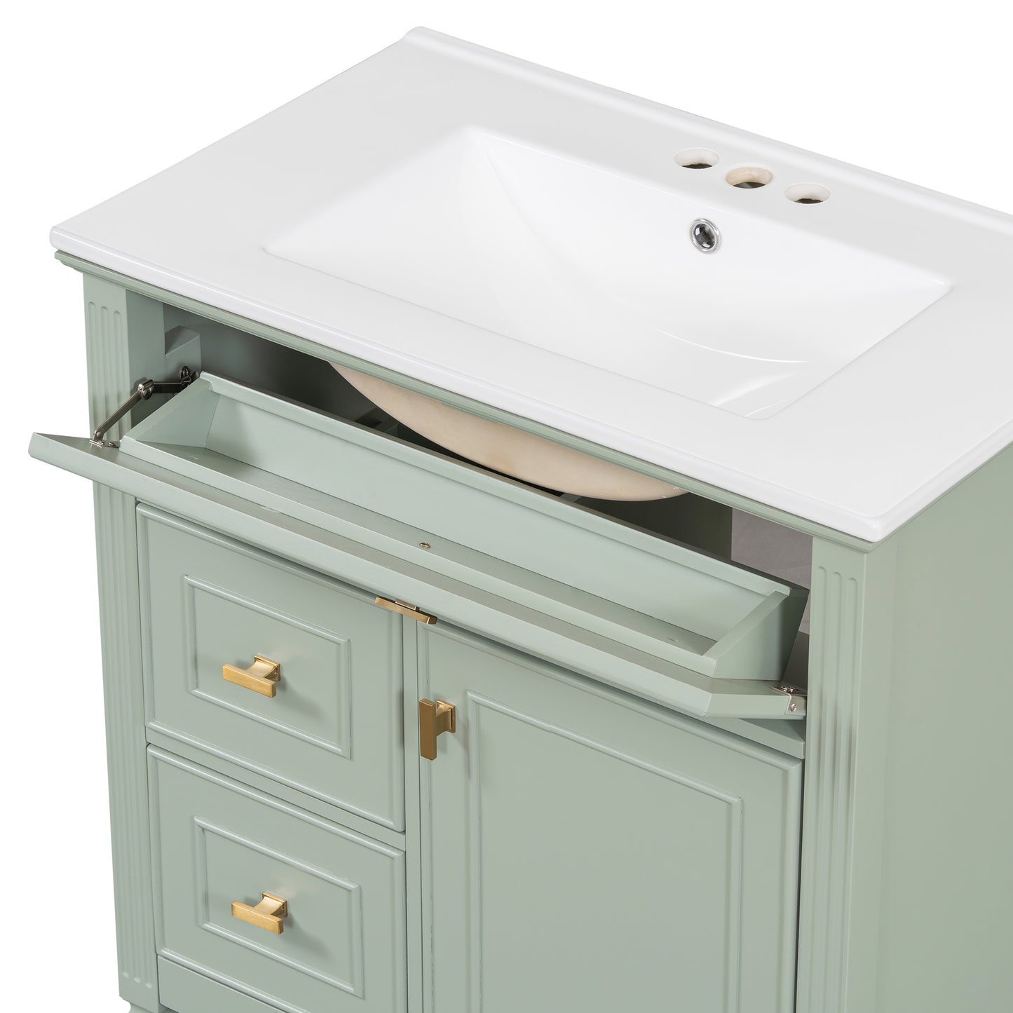 VanityFus 30-in Green Bathroom Vanity Single Sink Combo Ceramic Top 1 door 3 drawers Undermount Adjustable Shelves