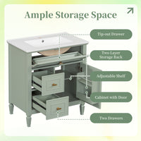 VanityFus 30-in Green Bathroom Vanity Single Sink Combo Ceramic Top 1 door 3 drawers Undermount Adjustable Shelves