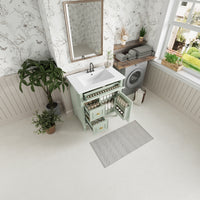 VanityFus 30-in Green Bathroom Vanity Single Sink Combo Ceramic Top 1 door 3 drawers Undermount Adjustable Shelves