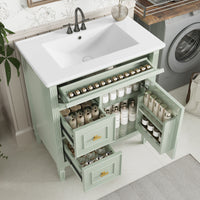 VanityFus 30-in Green Bathroom Vanity Single Sink Combo Ceramic Top 1 door 3 drawers Undermount Adjustable Shelves
