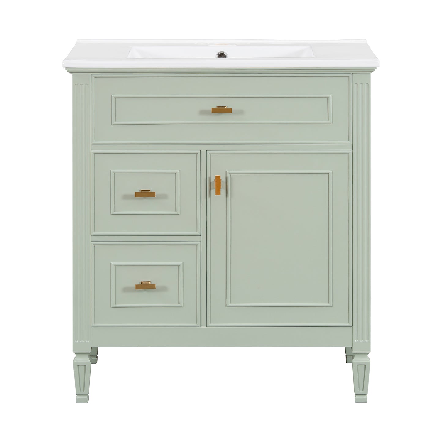 VanityFus 30-in Green Bathroom Vanity Single Sink Combo Ceramic Top 1 door 3 drawers Undermount Adjustable Shelves