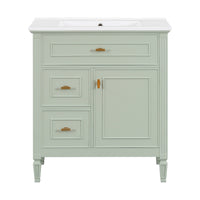 VanityFus 30-in Green Bathroom Vanity Single Sink Combo Ceramic Top 1 door 3 drawers Undermount Adjustable Shelves