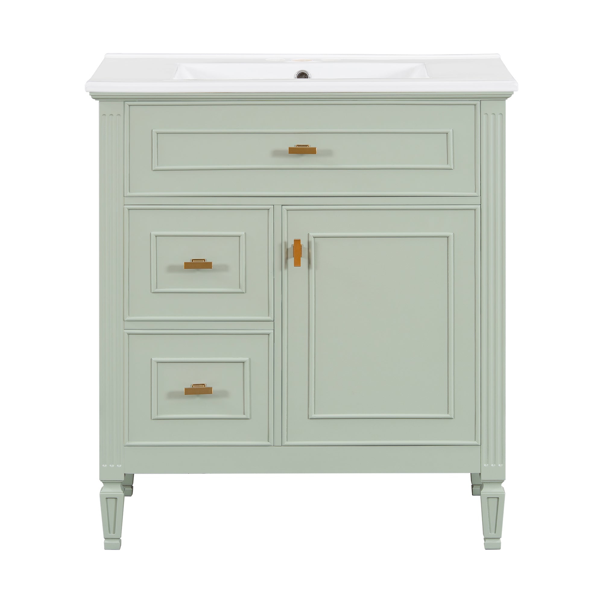 VanityFus 30-in Green Bathroom Vanity Single Sink Combo Ceramic Top 1 door 3 drawers Undermount Adjustable Shelves