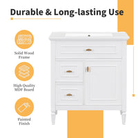 VanityFus 30-in White Bathroom Vanity Single Sink Combo Ceramic Top 1 door 3 drawers Undermount Adjustable Shelves