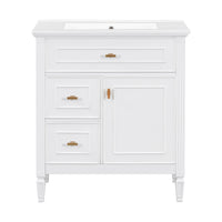 VanityFus 30-in White Bathroom Vanity Single Sink Combo Ceramic Top 1 door 3 drawers Undermount Adjustable Shelves