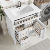 VanityFus 30-in White Bathroom Vanity Single Sink Combo Ceramic Top 1 door 3 drawers Undermount Adjustable Shelves
