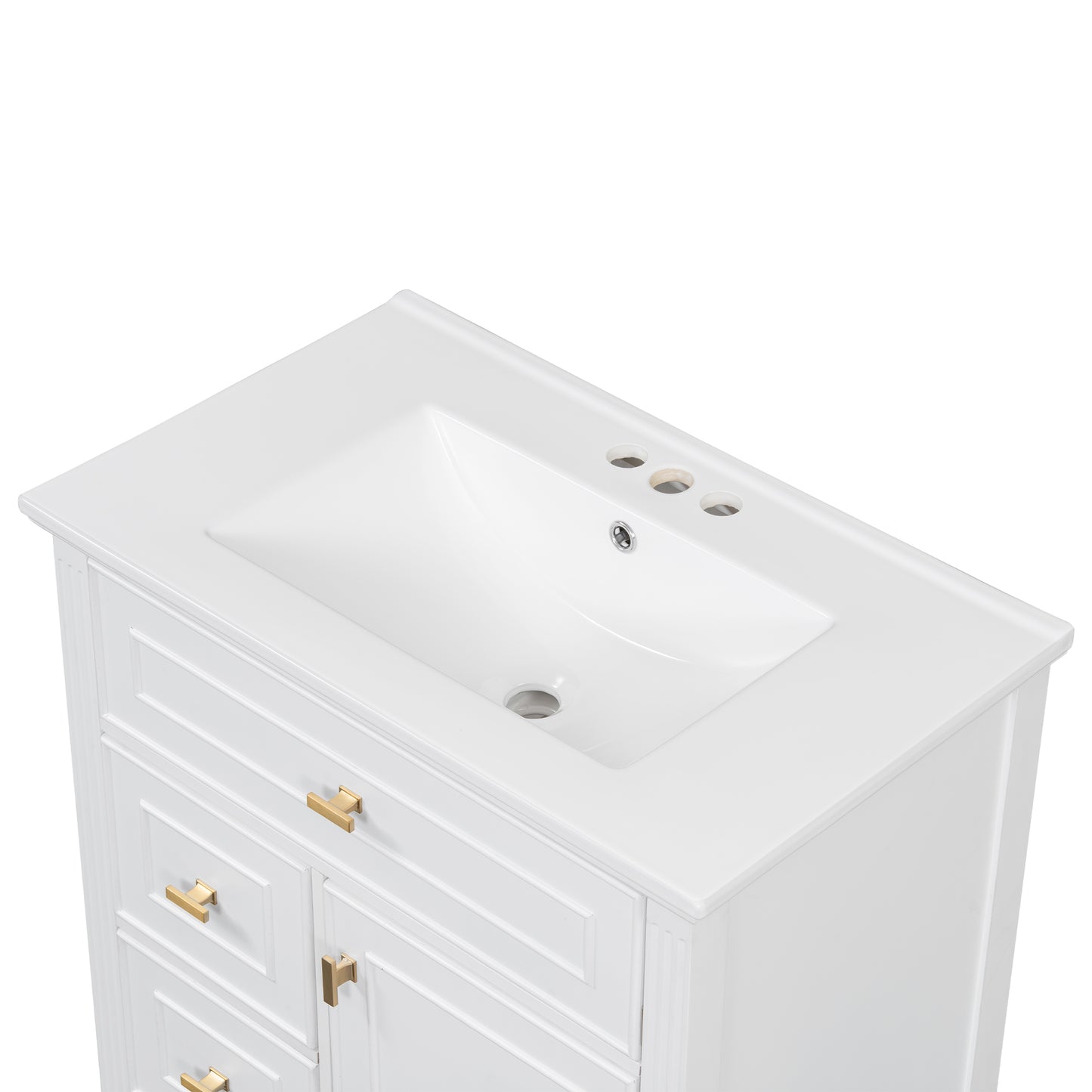 VanityFus 30-in White Bathroom Vanity Single Sink Combo Ceramic Top 1 door 3 drawers Undermount Adjustable Shelves