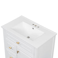 VanityFus 30-in White Bathroom Vanity Single Sink Combo Ceramic Top 1 door 3 drawers Undermount Adjustable Shelves