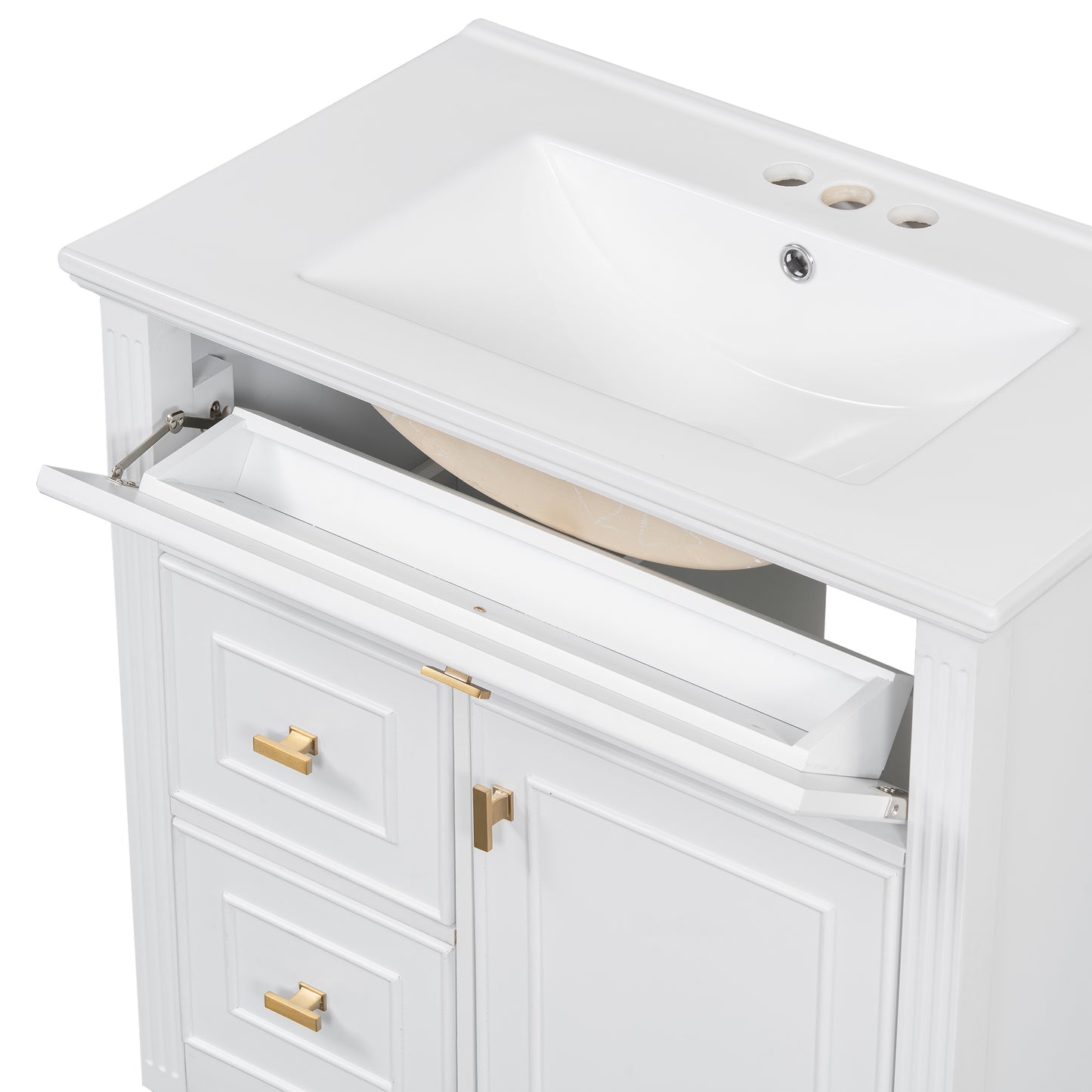 VanityFus 30-in White Bathroom Vanity Single Sink Combo Ceramic Top 1 door 3 drawers Undermount Adjustable Shelves