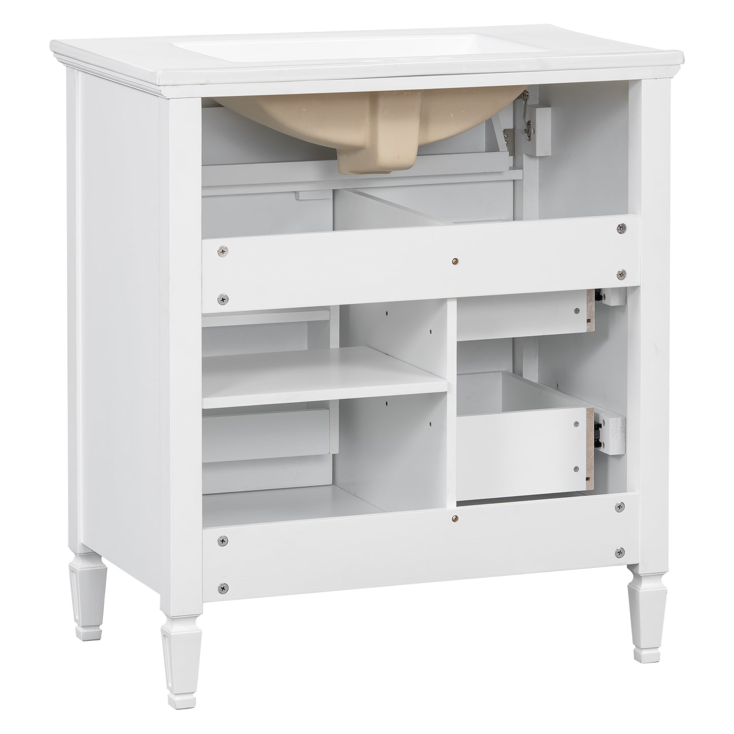 VanityFus 30-in White Bathroom Vanity Single Sink Combo Ceramic Top 1 door 3 drawers Undermount Adjustable Shelves