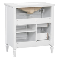 VanityFus 30-in White Bathroom Vanity Single Sink Combo Ceramic Top 1 door 3 drawers Undermount Adjustable Shelves