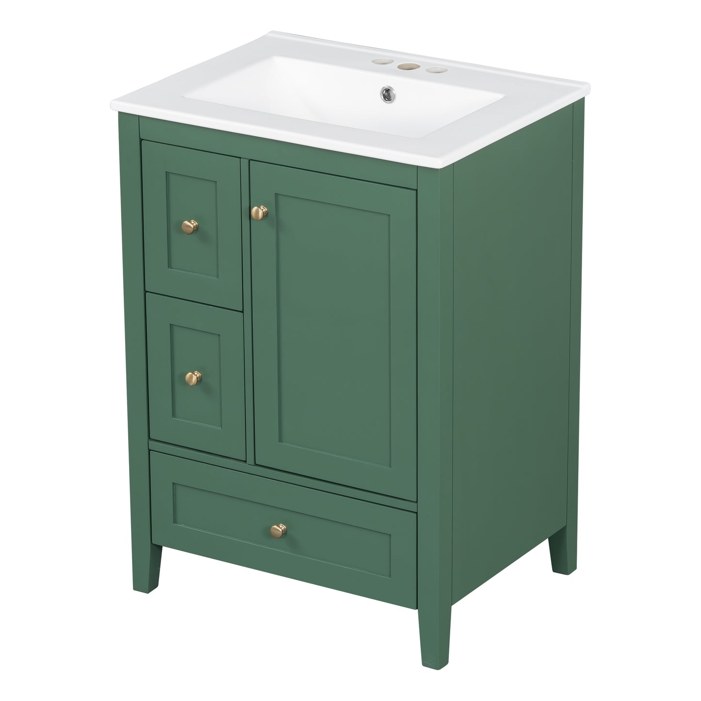 VanityFus 24-in Deep Green Bathroom Vanity Single Sink Combo Ceramic Top 1 door 3 drawers Undermount Adjustable Shelves