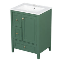 VanityFus 24-in Deep Green Bathroom Vanity Single Sink Combo Ceramic Top 1 door 3 drawers Undermount Adjustable Shelves
