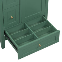 VanityFus 24-in Deep Green Bathroom Vanity Single Sink Combo Ceramic Top 1 door 3 drawers Undermount Adjustable Shelves