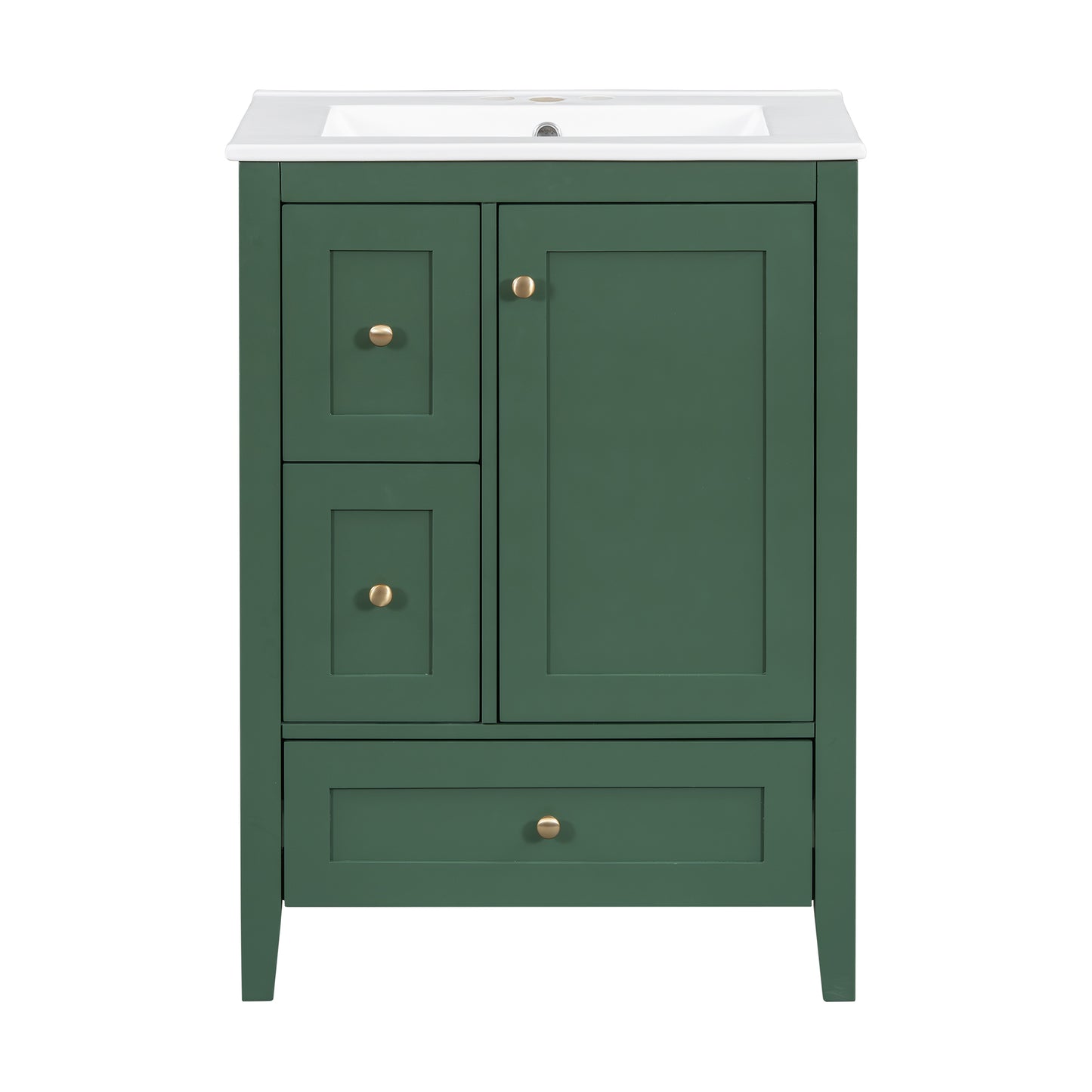 VanityFus 24-in Deep Green Bathroom Vanity Single Sink Combo Ceramic Top 1 door 3 drawers Undermount Adjustable Shelves