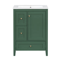 VanityFus 24-in Deep Green Bathroom Vanity Single Sink Combo Ceramic Top 1 door 3 drawers Undermount Adjustable Shelves