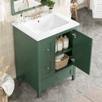 VanityFus 24-in Deep Green Bathroom Vanity Single Sink Combo Ceramic Top 1 door 3 drawers Undermount Adjustable Shelves