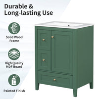 VanityFus 24-in Deep Green Bathroom Vanity Single Sink Combo Ceramic Top 1 door 3 drawers Undermount Adjustable Shelves