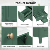 VanityFus 24-in Deep Green Bathroom Vanity Single Sink Combo Ceramic Top 1 door 3 drawers Undermount Adjustable Shelves