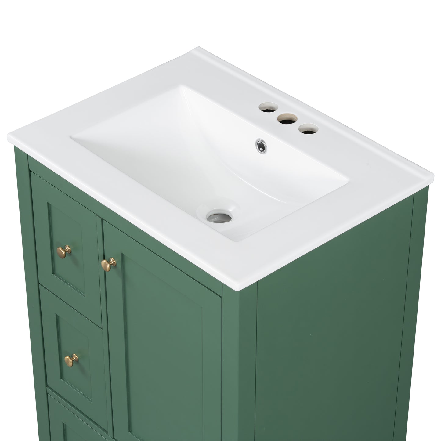 VanityFus 24-in Deep Green Bathroom Vanity Single Sink Combo Ceramic Top 1 door 3 drawers Undermount Adjustable Shelves