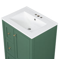 VanityFus 24-in Deep Green Bathroom Vanity Single Sink Combo Ceramic Top 1 door 3 drawers Undermount Adjustable Shelves