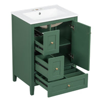 VanityFus 24-in Deep Green Bathroom Vanity Single Sink Combo Ceramic Top 1 door 3 drawers Undermount Adjustable Shelves
