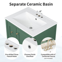 VanityFus 24-in Deep Green Bathroom Vanity Single Sink Combo Ceramic Top 1 door 3 drawers Undermount Adjustable Shelves