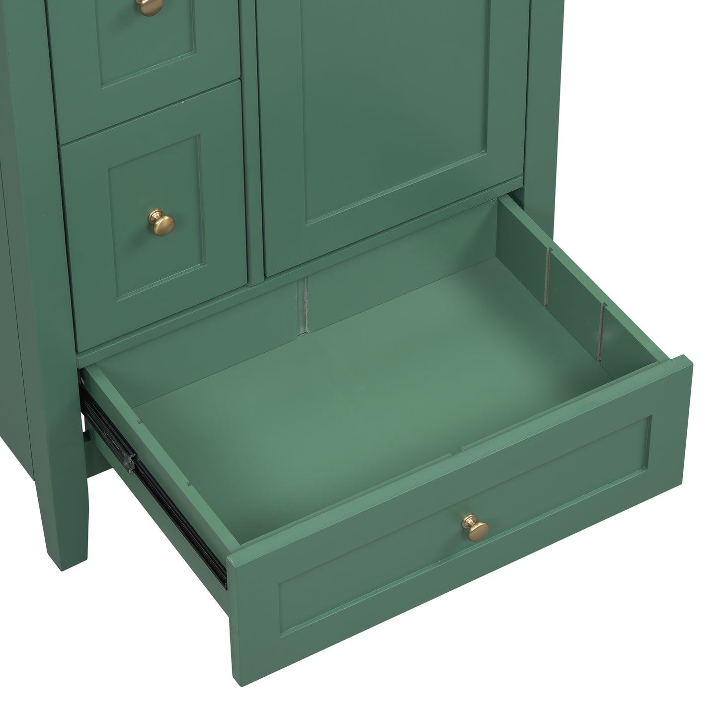 VanityFus 24-in Deep Green Bathroom Vanity Single Sink Combo Ceramic Top 1 door 3 drawers Undermount Adjustable Shelves