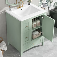 VanityFus 24-in Green Bathroom Vanity Single Sink Combo Ceramic Top 1 door 3 drawers Undermount Adjustable Shelves