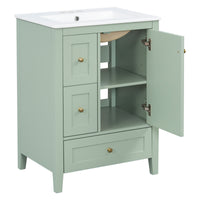 VanityFus 24-in Green Bathroom Vanity Single Sink Combo Ceramic Top 1 door 3 drawers Undermount Adjustable Shelves