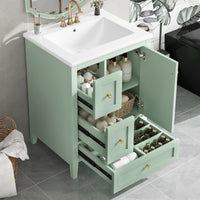 VanityFus 24-in Green Bathroom Vanity Single Sink Combo Ceramic Top 1 door 3 drawers Undermount Adjustable Shelves