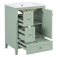 VanityFus 24-in Green Bathroom Vanity Single Sink Combo Ceramic Top 1 door 3 drawers Undermount Adjustable Shelves