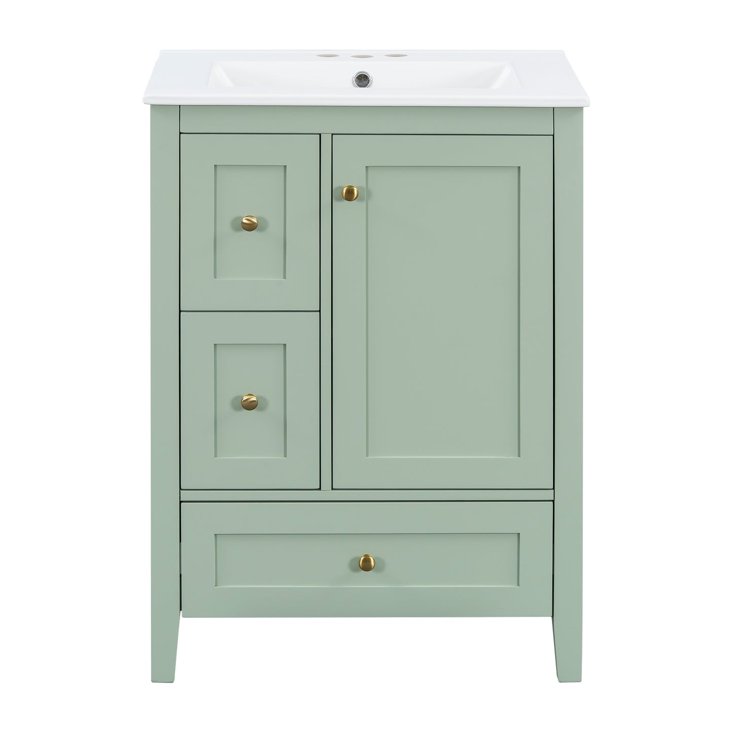 VanityFus 24-in Green Bathroom Vanity Single Sink Combo Ceramic Top 1 door 3 drawers Undermount Adjustable Shelves