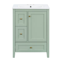 VanityFus 24-in Green Bathroom Vanity Single Sink Combo Ceramic Top 1 door 3 drawers Undermount Adjustable Shelves