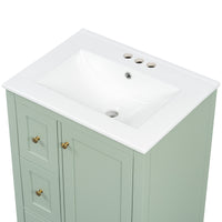 VanityFus 24-in Green Bathroom Vanity Single Sink Combo Ceramic Top 1 door 3 drawers Undermount Adjustable Shelves