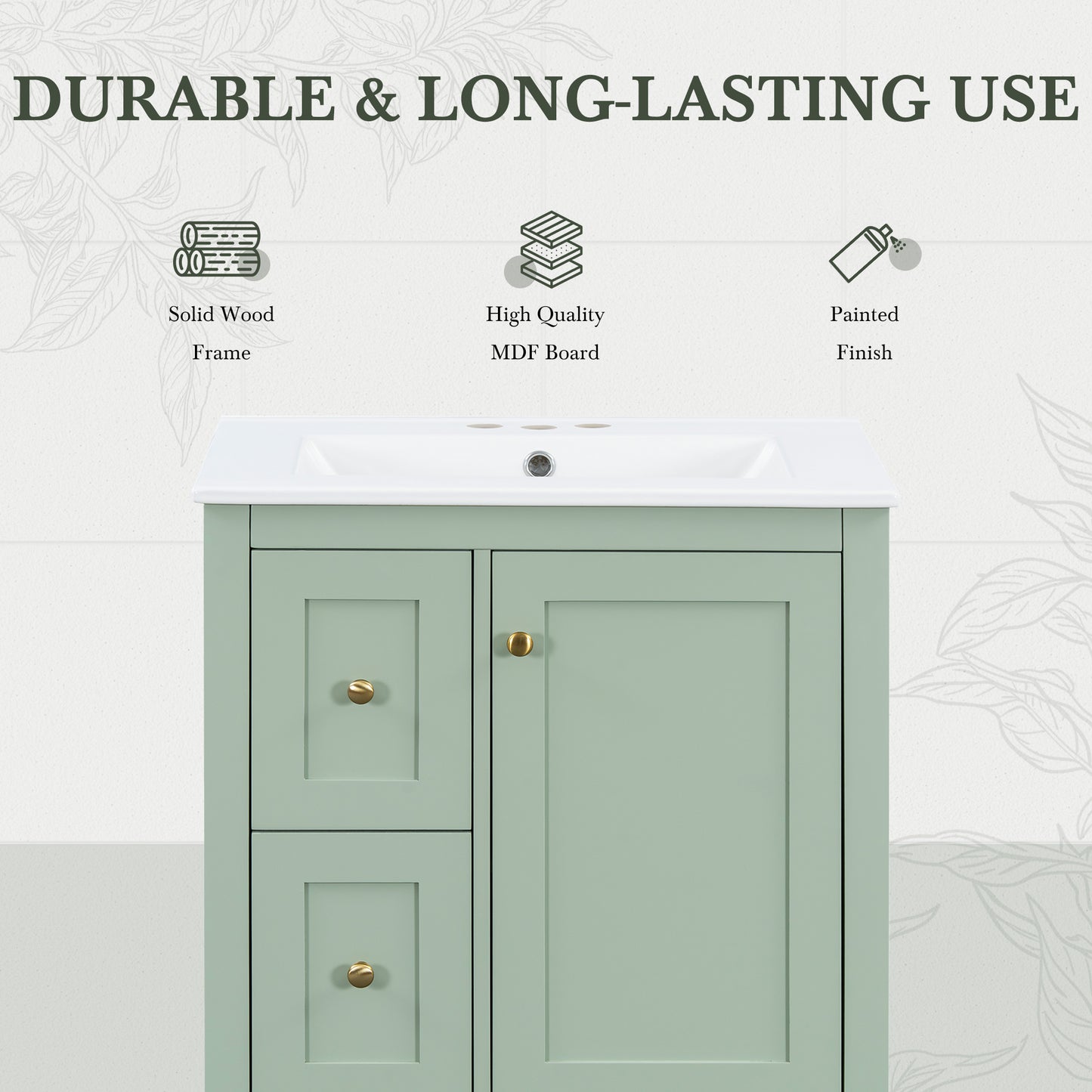 VanityFus 24-in Green Bathroom Vanity Single Sink Combo Ceramic Top 1 door 3 drawers Undermount Adjustable Shelves