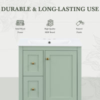 VanityFus 24-in Green Bathroom Vanity Single Sink Combo Ceramic Top 1 door 3 drawers Undermount Adjustable Shelves
