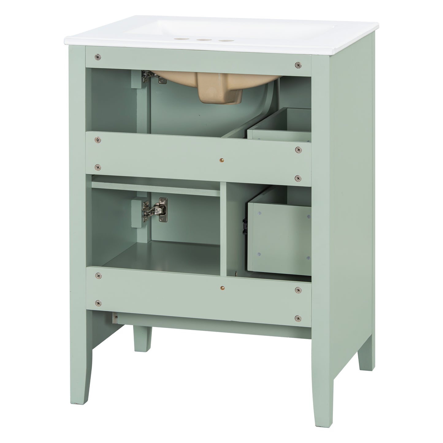 VanityFus 24-in Green Bathroom Vanity Single Sink Combo Ceramic Top 1 door 3 drawers Undermount Adjustable Shelves
