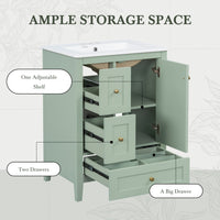 VanityFus 24-in Green Bathroom Vanity Single Sink Combo Ceramic Top 1 door 3 drawers Undermount Adjustable Shelves