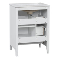 VanityFus 24-in White Bathroom Vanity Single Sink Combo Ceramic Top 1 door 3 drawers Undermount Adjustable Shelves