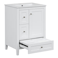 VanityFus 24-in White Bathroom Vanity Single Sink Combo Ceramic Top 1 door 3 drawers Undermount Adjustable Shelves
