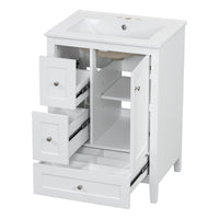 VanityFus 24-in White Bathroom Vanity Single Sink Combo Ceramic Top 1 door 3 drawers Undermount Adjustable Shelves