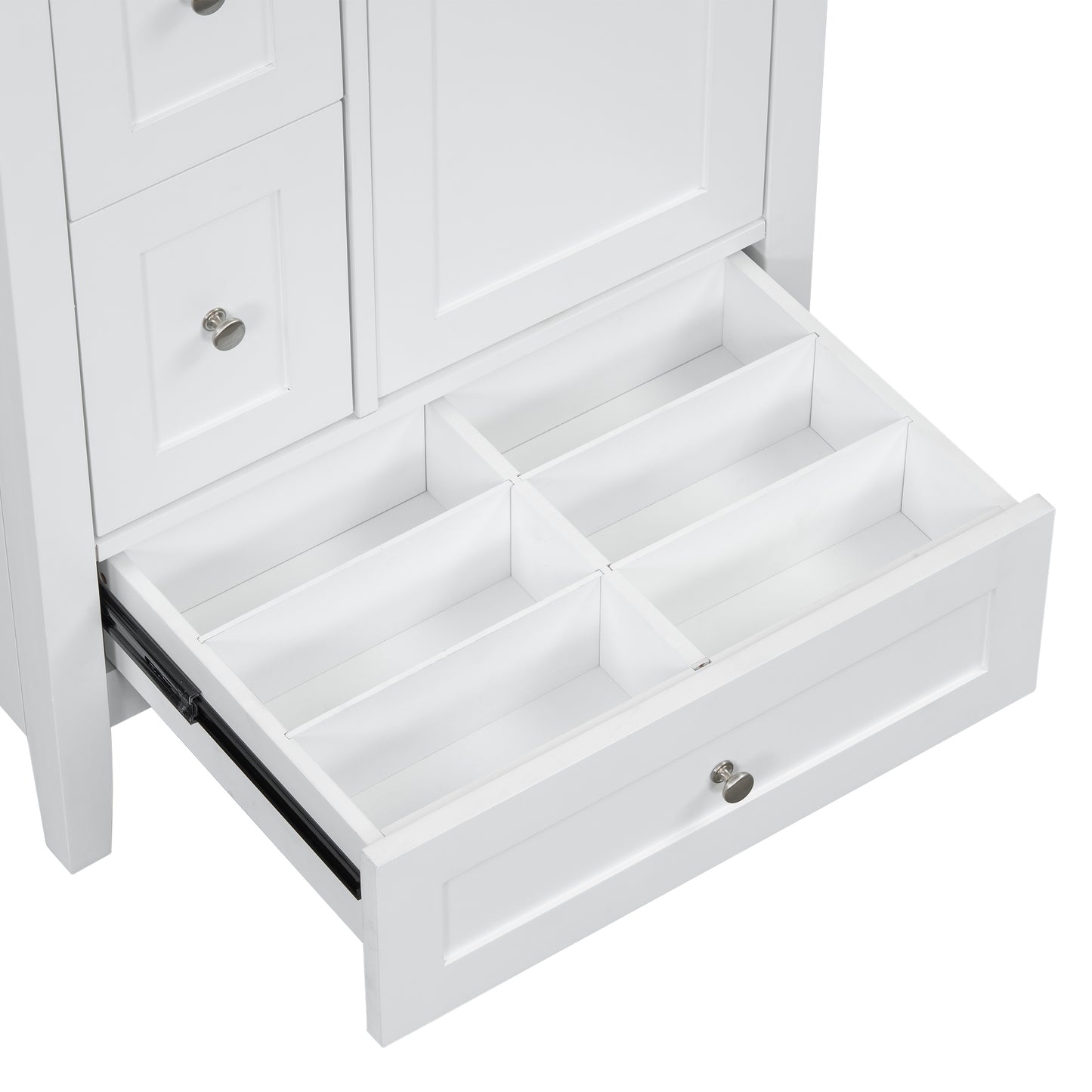 VanityFus 24-in White Bathroom Vanity Single Sink Combo Ceramic Top 1 door 3 drawers Undermount Adjustable Shelves