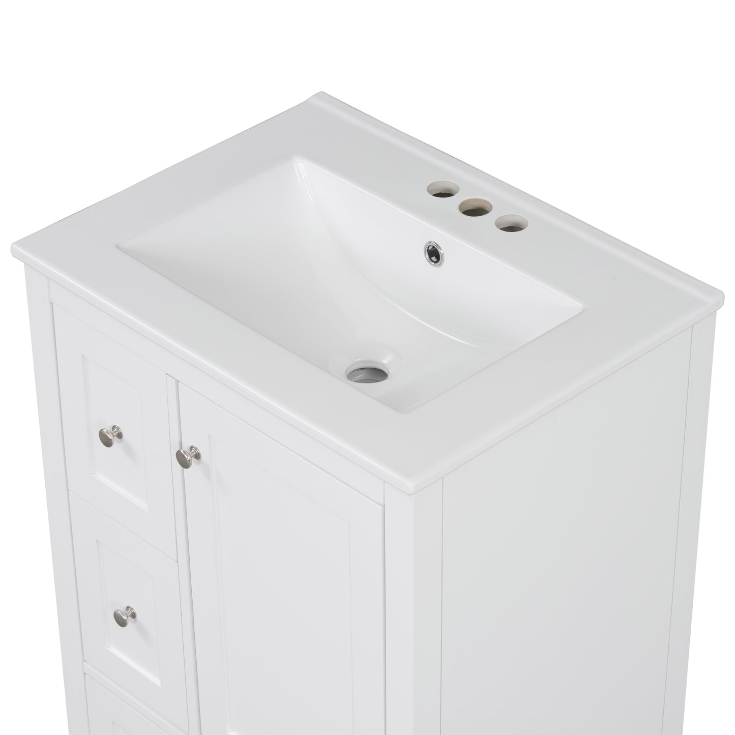 VanityFus 24-in White Bathroom Vanity Single Sink Combo Ceramic Top 1 door 3 drawers Undermount Adjustable Shelves