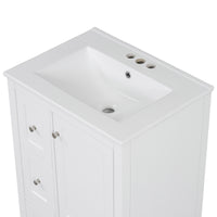 VanityFus 24-in White Bathroom Vanity Single Sink Combo Ceramic Top 1 door 3 drawers Undermount Adjustable Shelves