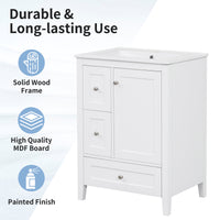 VanityFus 24-in White Bathroom Vanity Single Sink Combo Ceramic Top 1 door 3 drawers Undermount Adjustable Shelves