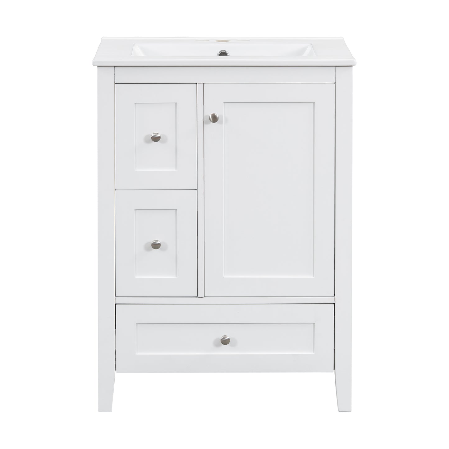 VanityFus 24-in White Bathroom Vanity Single Sink Combo Ceramic Top 1 door 3 drawers Undermount Adjustable Shelves