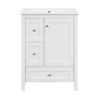 VanityFus 24-in White Bathroom Vanity Single Sink Combo Ceramic Top 1 door 3 drawers Undermount Adjustable Shelves