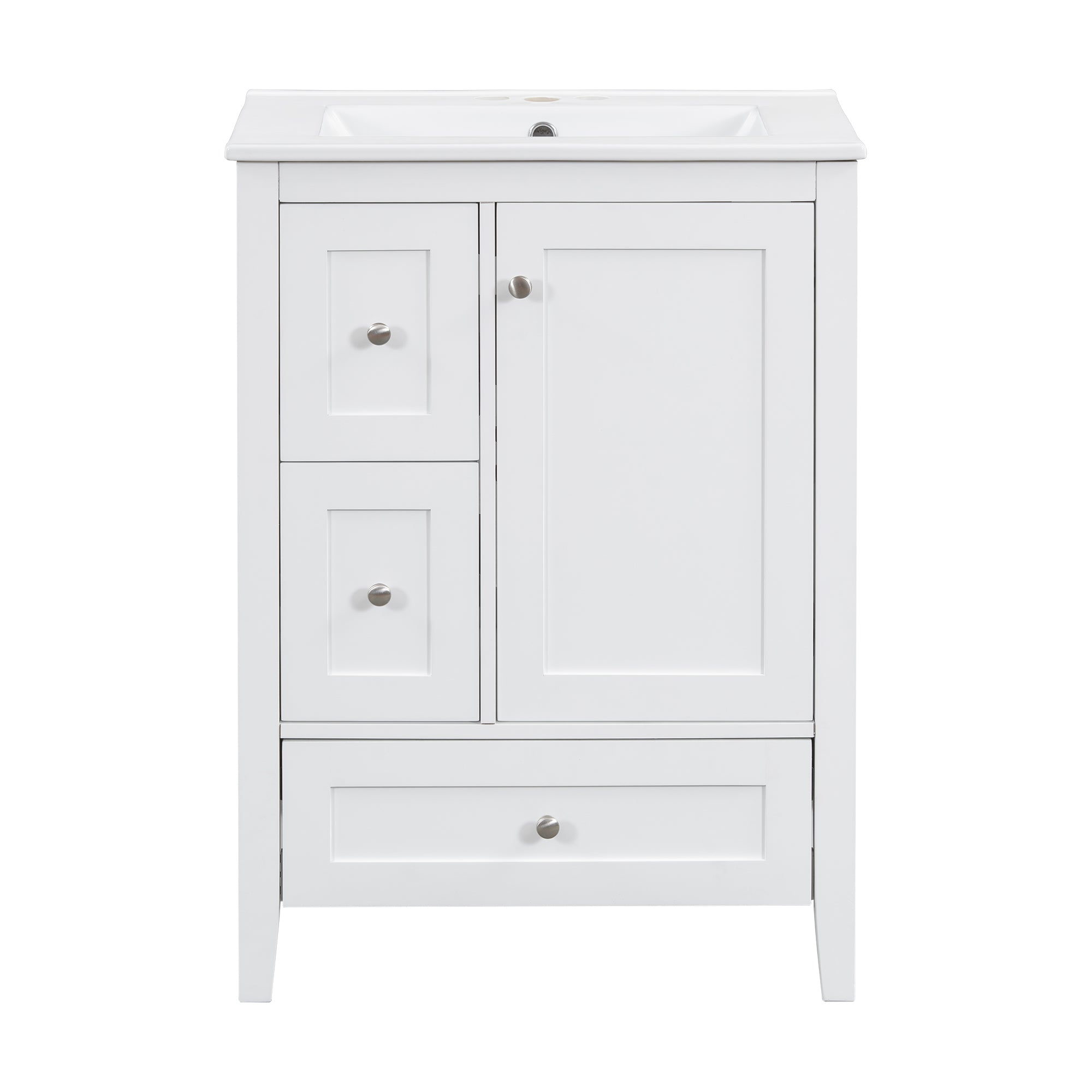VanityFus 24-in White Bathroom Vanity Single Sink Combo Ceramic Top 1 door 3 drawers Undermount Adjustable Shelves