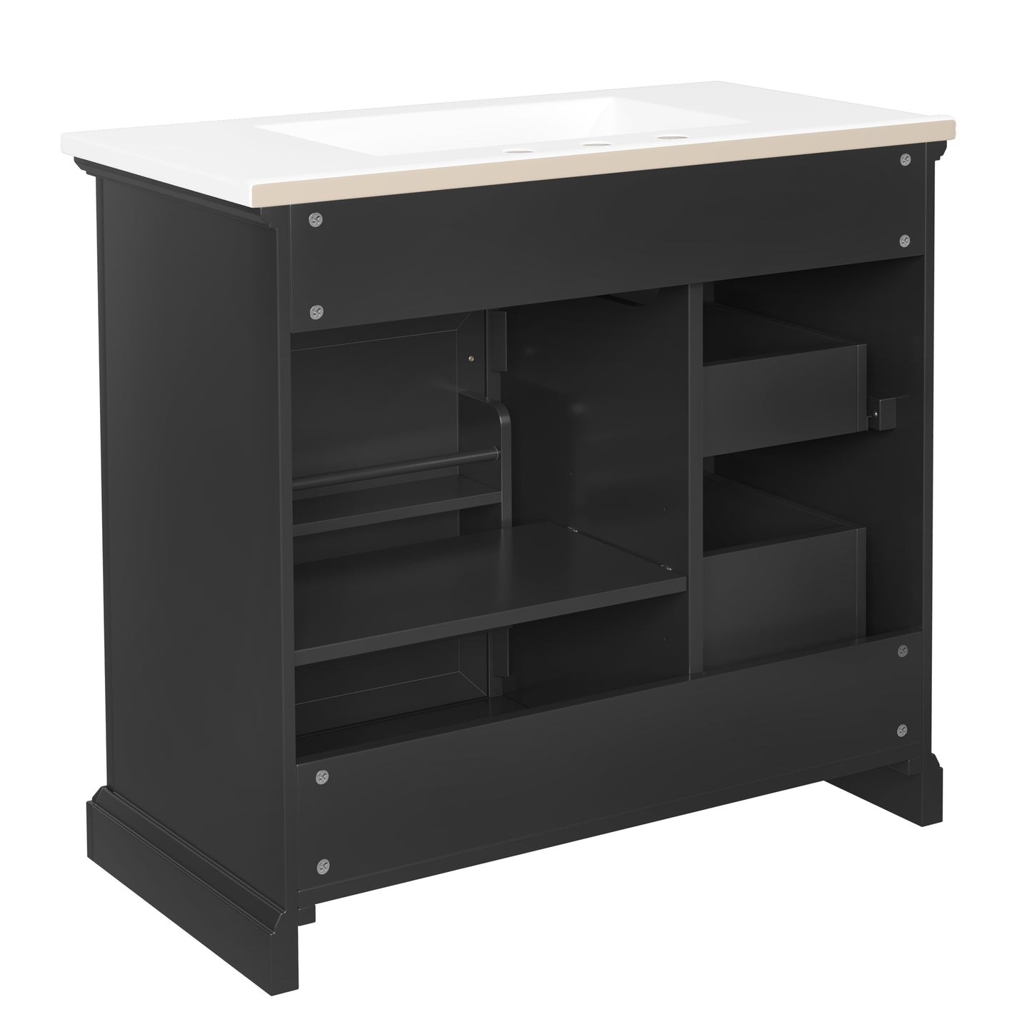 VanityFus 36-in Black Bathroom Vanity Single Sink Combo Ceramic Top 1 Soft Close Door 4 drawers Adjustable Shelves